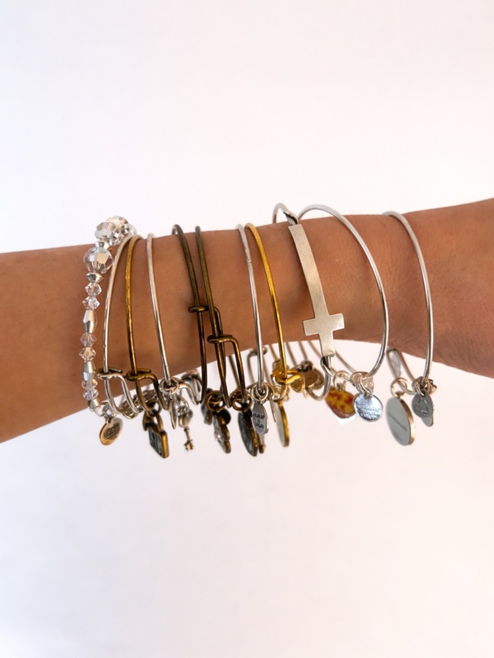 11 Pieces - Alex and Ani Mixed Metal Charm Bangle Set in Silver and Gold